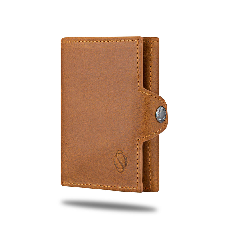 Santo Slim Wallet mit Münzfach | Kreditkartenetui Kartenhalter Geldbeutel | RFID Protection | aus Echtleder von Vorne Farbe Hellbraun