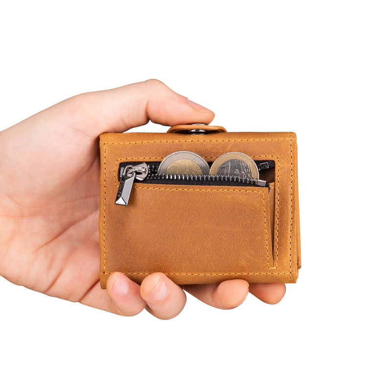 Santo Slim Wallet mit Münzfach | Kreditkartenetui Kartenhalter Geldbeutel | RFID Protection | aus Echtleder offen innen Farbe Hellbraun