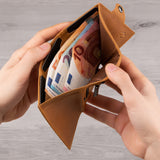 Santo Slim Wallet mit Münzfach | Kreditkartenetui Kartenhalter Geldbeutel | RFID Protection | aus Echtleder Geldscheinfach kleine Scheine Farbe Hellbraun