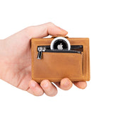 Santo Slim Wallet mit Münzfach | Kreditkartenetui Kartenhalter Geldbeutel | RFID Protection | aus Echtleder Apple AirTag Farbe Hellbraun