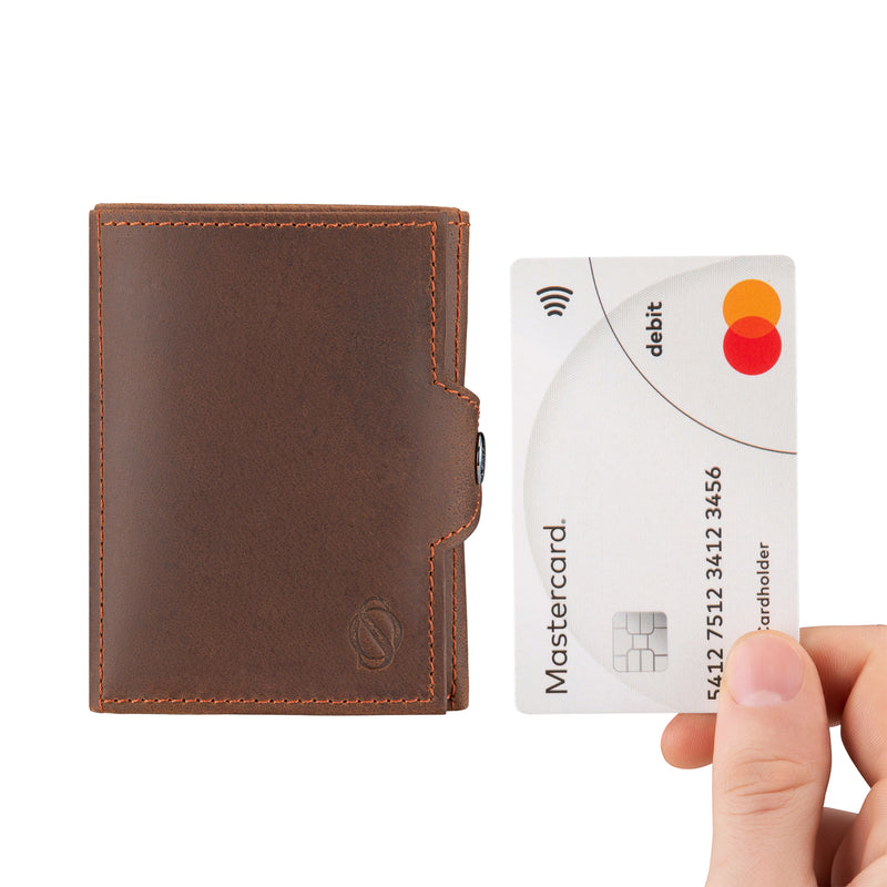 Santo Slim Wallet mit Münzfach | Kreditkartenetui Kartenhalter Geldbeutel | RFID Protection | aus Echtleder mit Kreditkarte Farbe Dunkelbraun