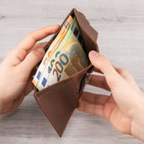 Santo Slim Wallet mit Münzfach | Kreditkartenetui Kartenhalter Geldbeutel | RFID Protection | aus Echtleder Geldscheinfach große Scheine Farbe Dunkelbraun