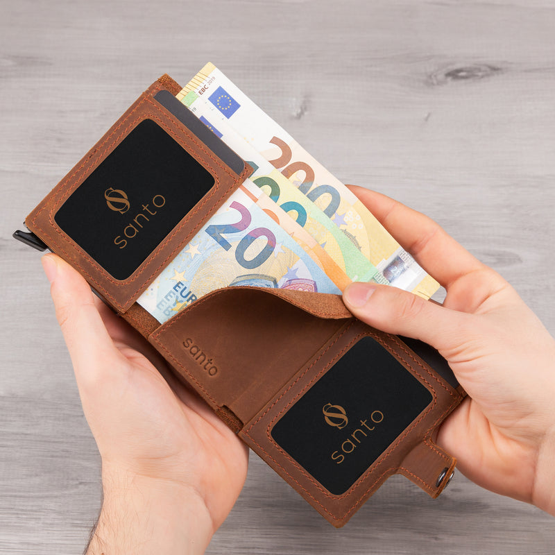 Santo Smart Wallet mit Münzfach | Kreditkartenetui Kartenhalter Geldbeutel | RFID Protection | aus Echtleder